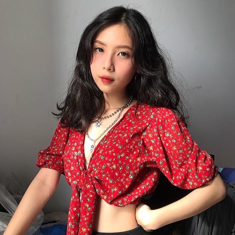 Loli top - áo cột nơ tay phồng