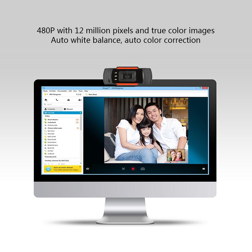HXSJ A870C3 High-definition USB Webcam 480P Fixed Focus Computer Camera Built-in Sound Absorbing Microphone for PC