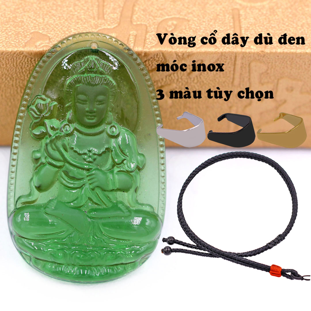 Mặt dây chuyền Phật Đại Thế Chí Pha lê xanh lá kèm dây đeo - Hộ mệnh tuổi Ngọ - Size phù hợp cho nam và nữ