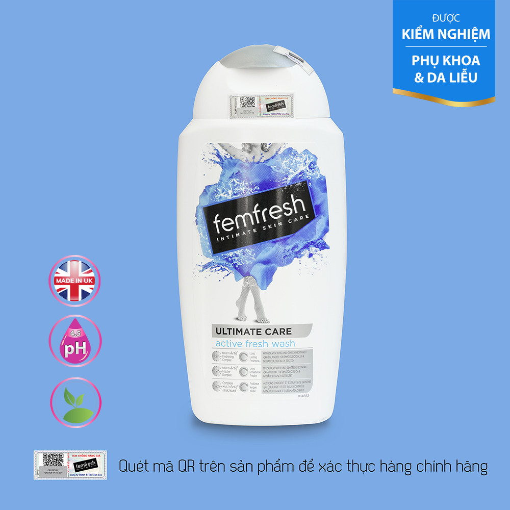 Dung Dịch Vệ Sinh Dành Cho Nam Và Nữ Thường Xuyên Vận Động Femfresh Active Fresh Wash 250ml ( Anh Quốc), làm sạch sâu, thơm mát tạo cảm giác dễ chịu