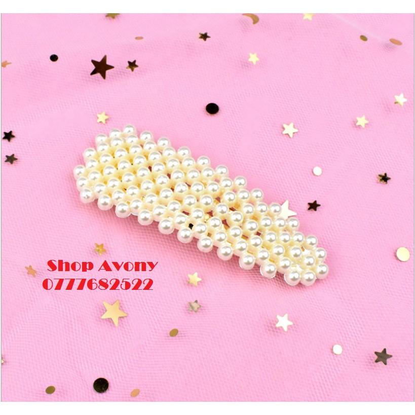 Bộ 4 kẹp tóc mái đính hạt ngọc trắng HOT