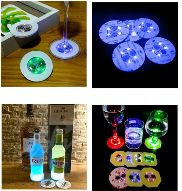 Combo 5 đế Lót Ly có đèn led phát sáng đẹp mắt Party Led Coasters (size 5cm)