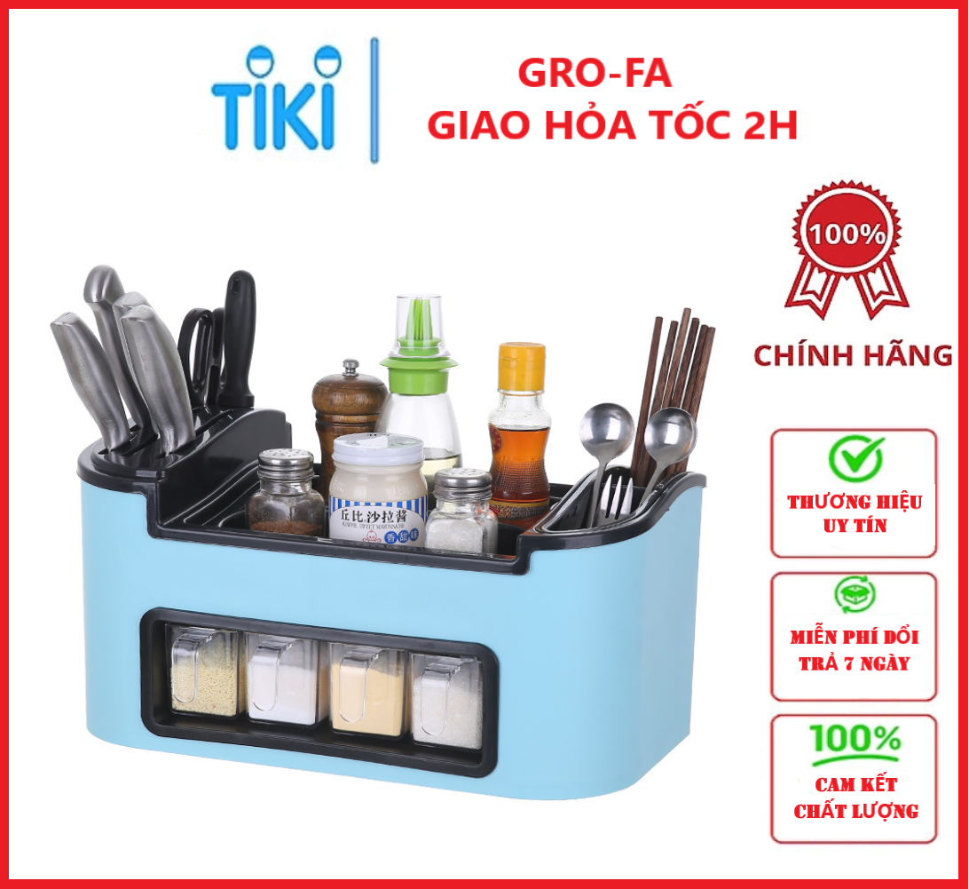 Hộp Đựng Gia Vị , Có Khay Để Dao , Đũa Muỗng Tiện Dụng - Chính Hãng GROFA