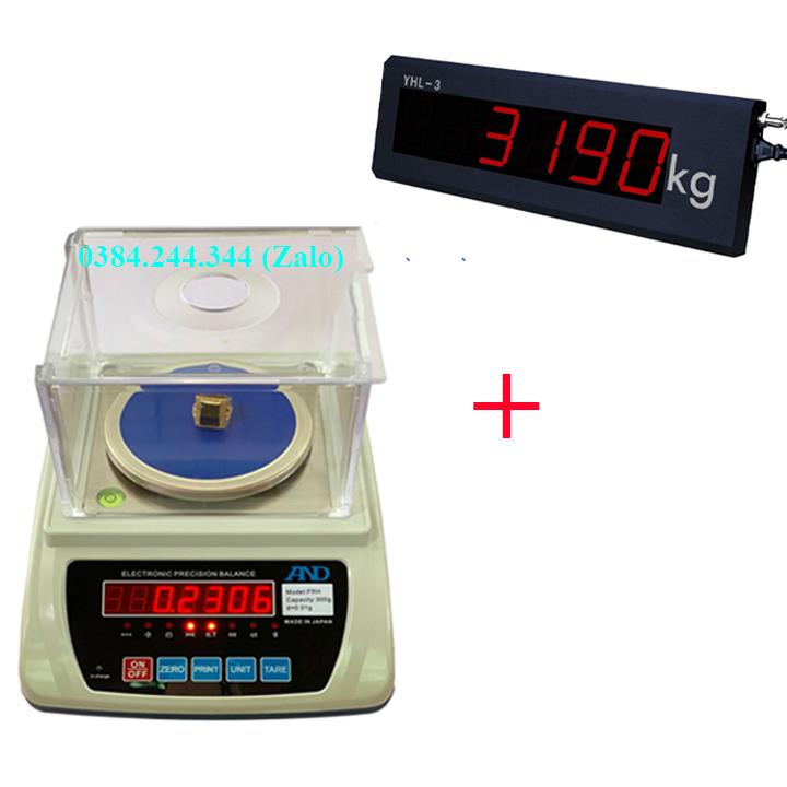 Bộ sản phẩm cân điện tử kỹ thuật 2 số lẻ AND FRH mức cân tối đa 300g, độ chia 0.01g kết nối với màn hình hiển thị phụ