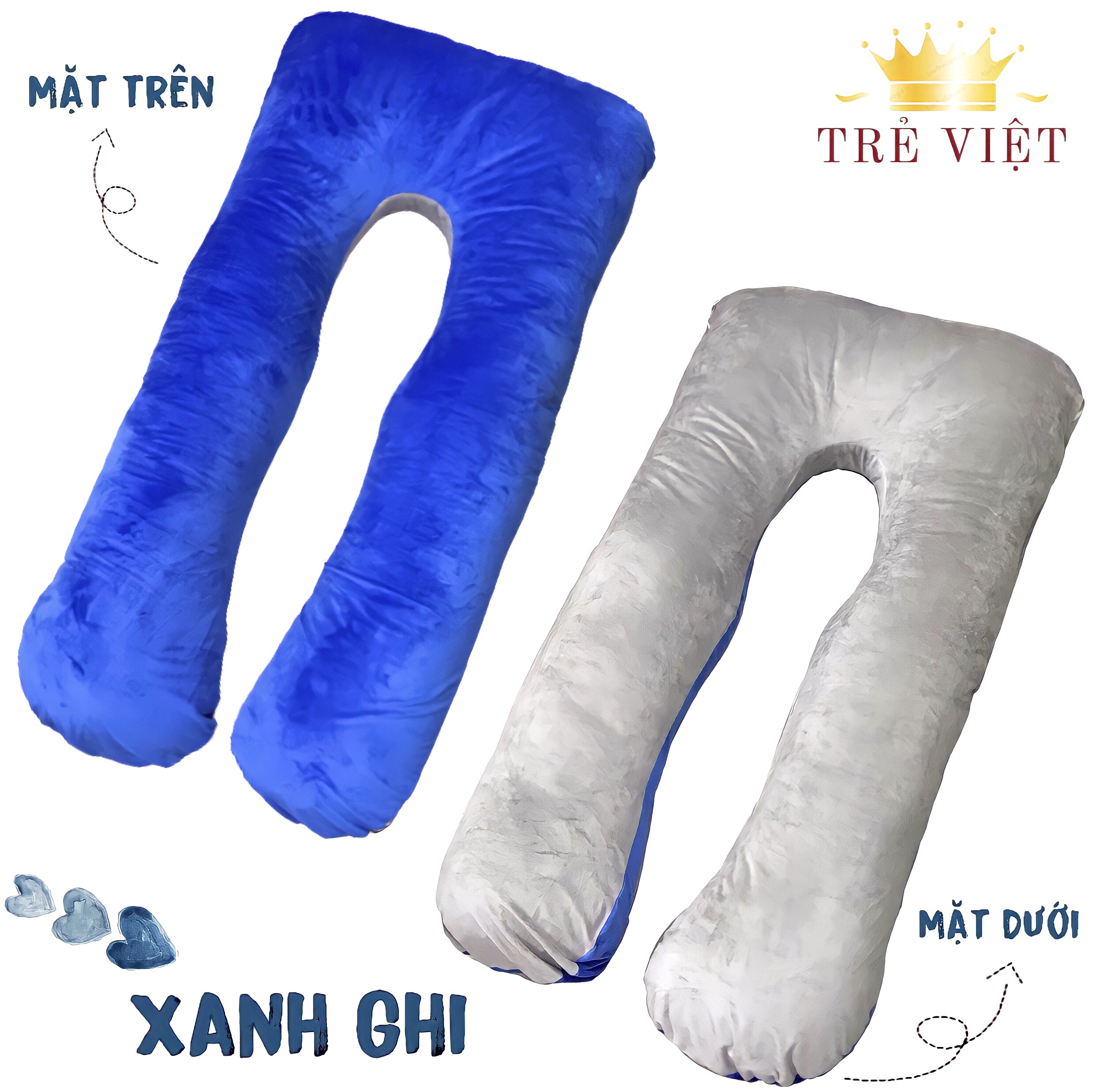 Gối ôm bà bầu chữ, gối hai mặt màu Xanh Ghi siêu đẹp, vải nhung mềm mại, lõi bông sợi 3D cao cấp, giúp mẹ bầu có tư thế nằm ngủ dễ chịu thoải mái nhất