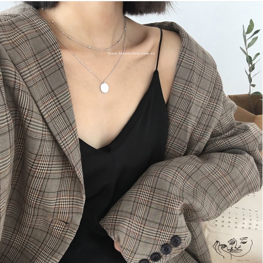 Dây chuyền bạc dây kép mặt trơn, khắc được chữ cá tính