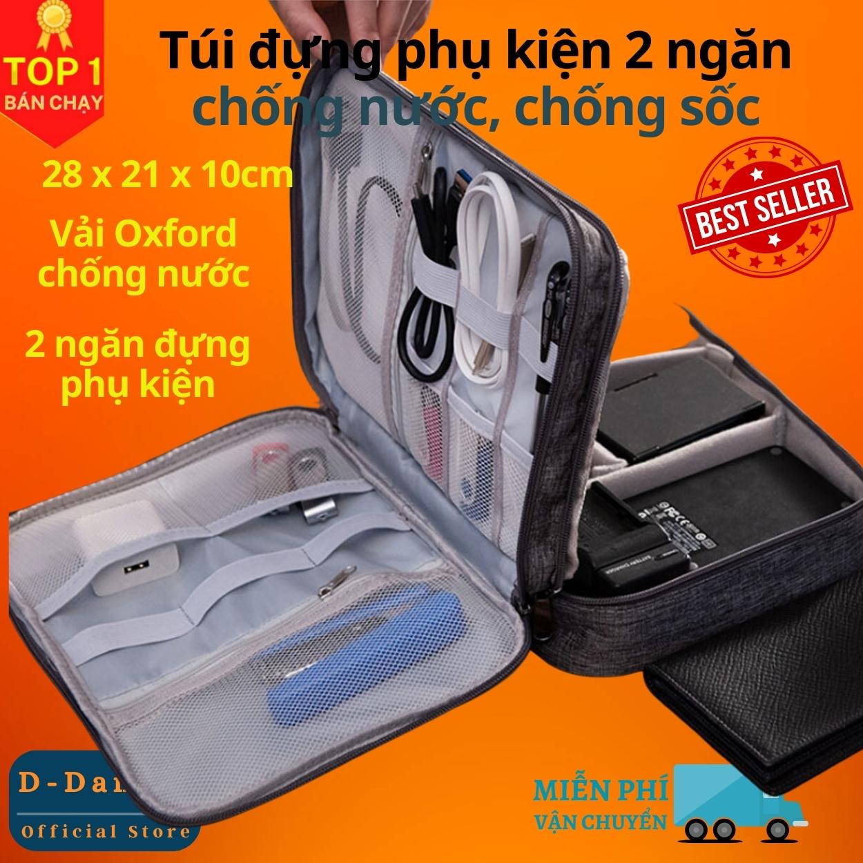 Túi đựng phụ kiện điện thoại 2 ngăn lớn vải Oxford cải tiến kích thước 27cm nhiều ngăn chống nước, chống sốc - Hàng chính hãng D Danido