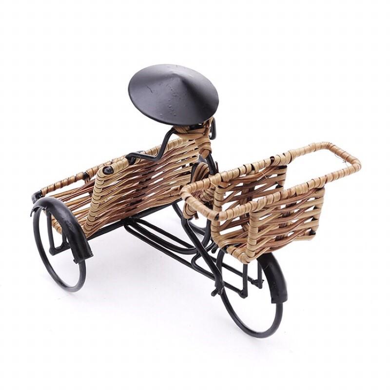 Mô hình, mây tre, người, xe xích lô, kệ để điện thoại, chở card visit, handmade