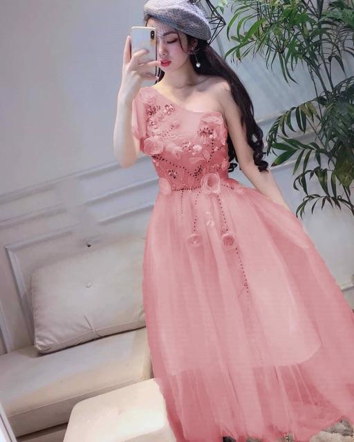 Đầm xoè lệch vai kết cánh HOA NỔI SIÊU XINH - MS95V- Size M/L đến 58kgMM MM