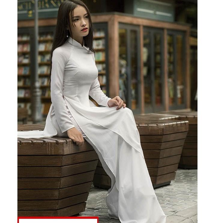 Aó Dài Truyền Thống, Aó Dài Trắng Học Sinh, Sinh Viên 2,4 Tà Chiffon Cho Các Chị Em