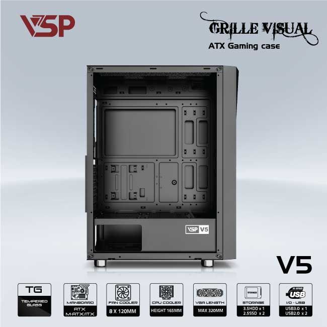 Vỏ máy tính Case VSP V5 [ĐEN] Gaming (ATX/M-ATX/ITX) - Hàng chính hãng VSP phân phối
