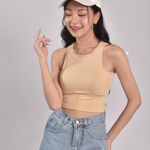 Áo sát nách nữ croptop ️iCotton️ Áo croptop khoét vai không viền 100% cotton form ôm tập gym mát đẹp