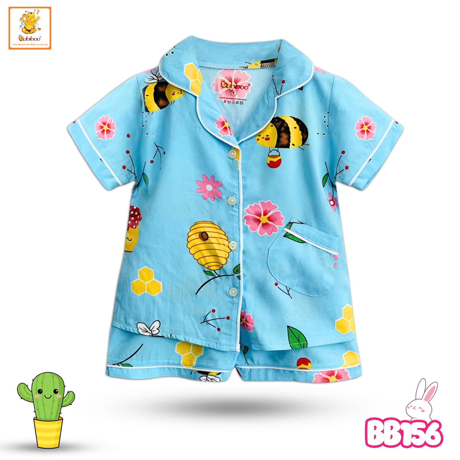 Pijama bé gái Babiboo bộ ngủ bé gái vải tole 2 da mịn màng, thoáng khí , họa tiết dễ thương BB156
