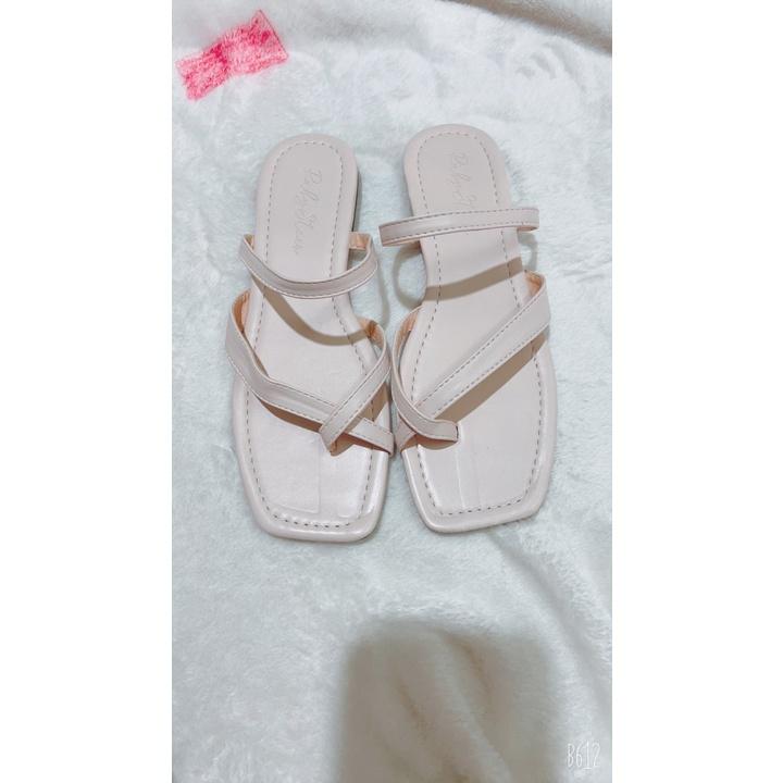 Dép lê nữ xỏ ngón dây chéo quai ngang đế bệt 1cm( xỏ ngón chéo