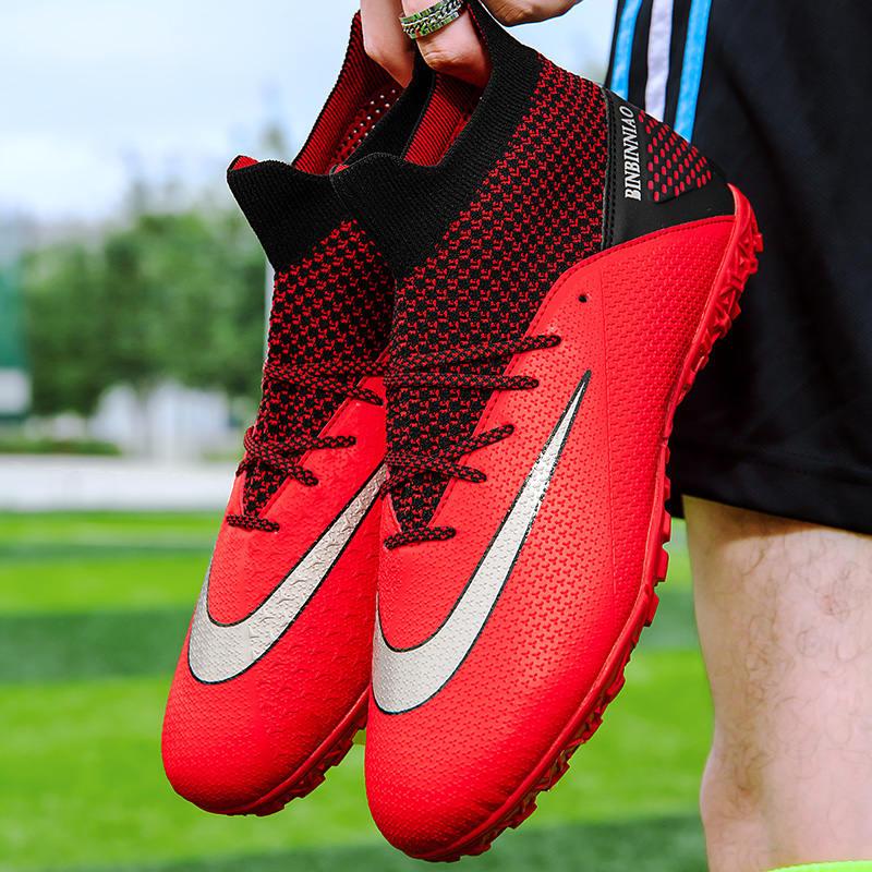 LRCLOVE dệt kim màu đỏ chuyên nghiệp unisex futsal giày bóng đá nam vớ giày bóng đá nam thể thao ngoài trời chống trượt giày bóng đá nam botas futsal