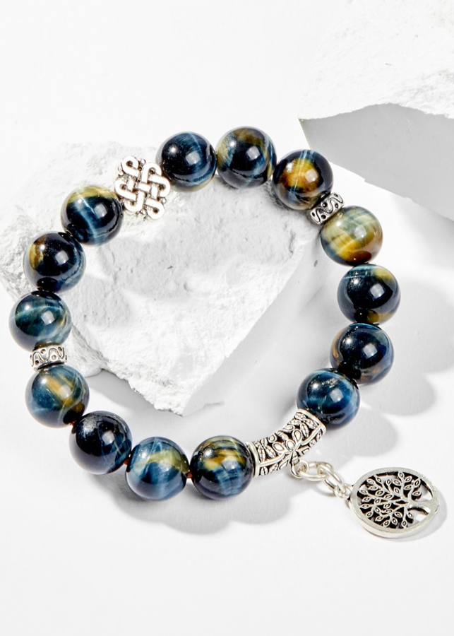 Vòng Tay Phong Thủy Đá Mắt Hổ Phối Charm Cây Bạc Mệnh Thủy, Mộc Ngọc Quý Gemstones
