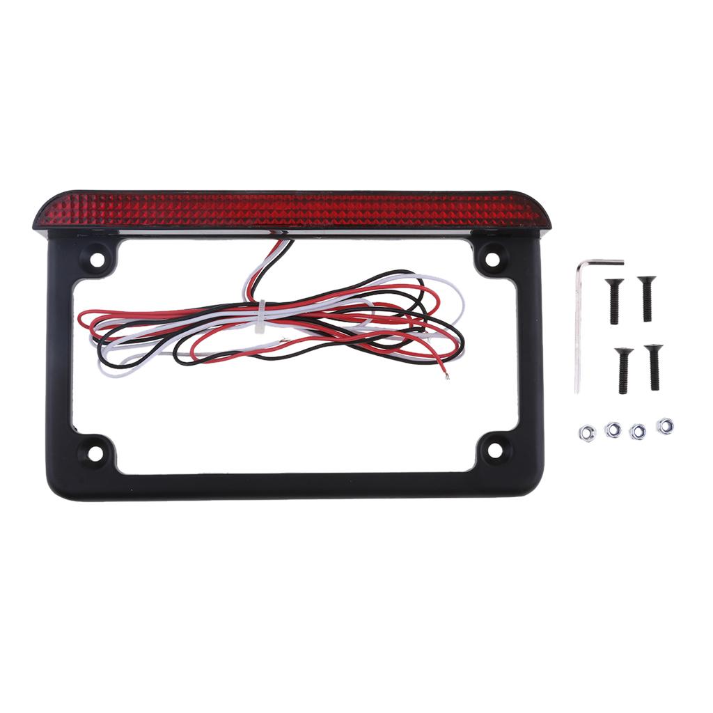 Universal Motorcycle Black Aluminum License Plate Frame With LED Brake Light