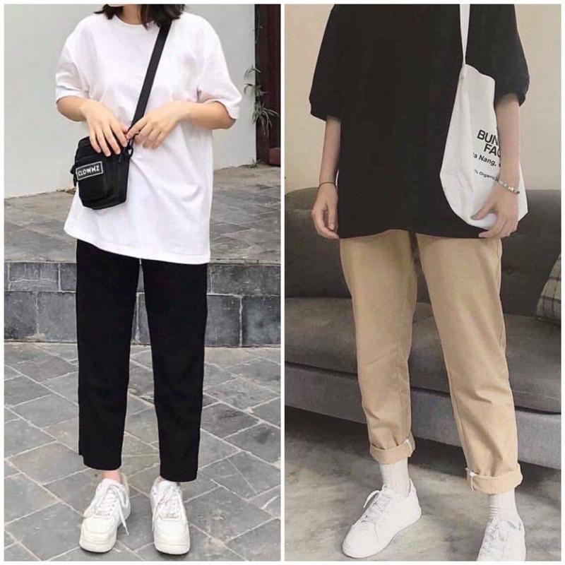 Quần Kaki ống suông mềm mịn - Unisex Nam Nữ Couple