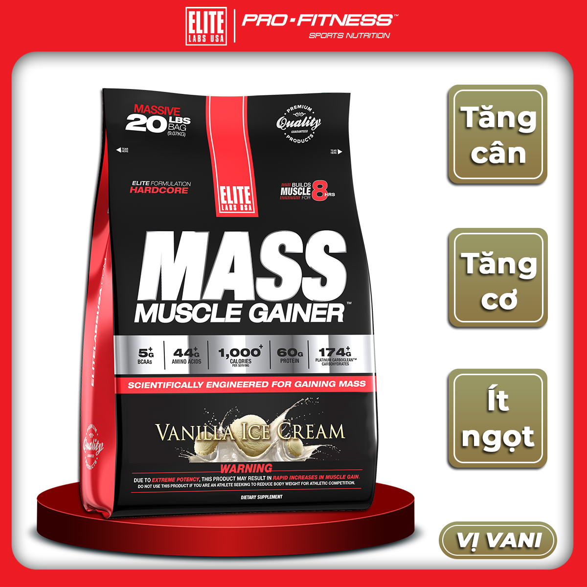 Sữa Tăng Cân Elite Labs Mass Muscle Gainer 20lbs (9kg)