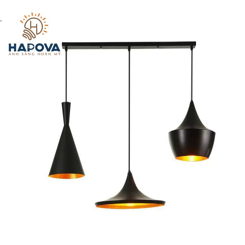 Bộ 03 đèn trần thả trang trí bàn ăn phòng khách Bắc Âu HAPOVA DIPAT 5003/3 + tặng kèm bóng led AS Vàng