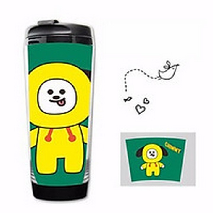 (hoạt hình) Bình nước BTS nhựa có nắp in hình chibi