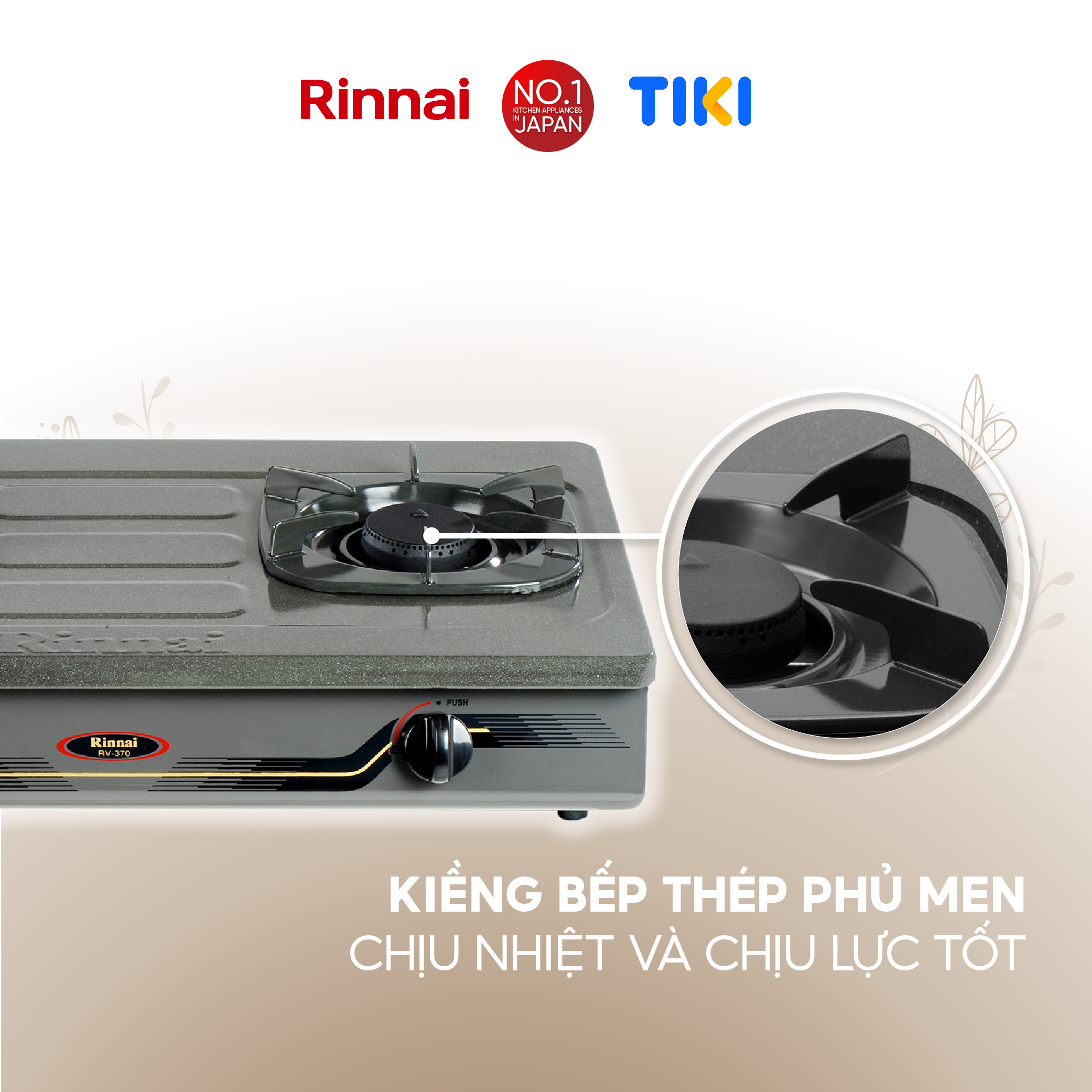 Bếp gas dương Rinnai RV-370(GM)N mặt bếp men và kiềng bếp men - Hàng chính hãng
