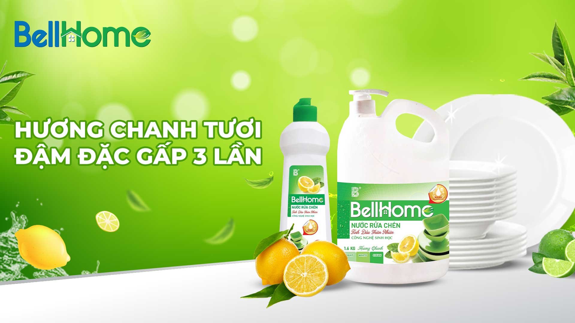 Nước Rửa Chén Công Nghệ Sinh Học Bell Home Hương Chanh 1,6 KG