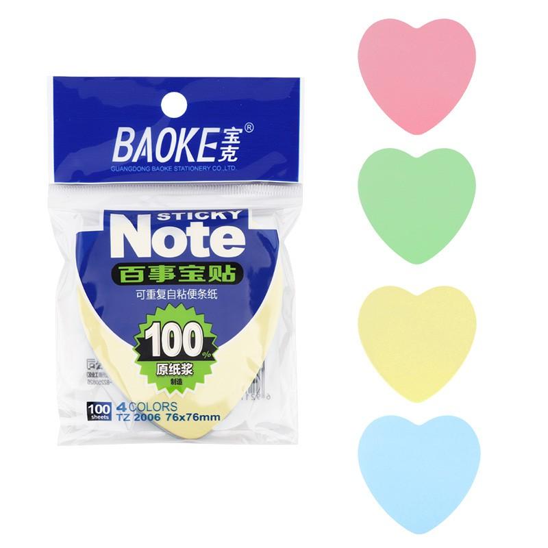 Giấy Note Ghi Chú Sticky Note trái tim 4 màu Pastel TZ2006 BAOKE - 100 tờ