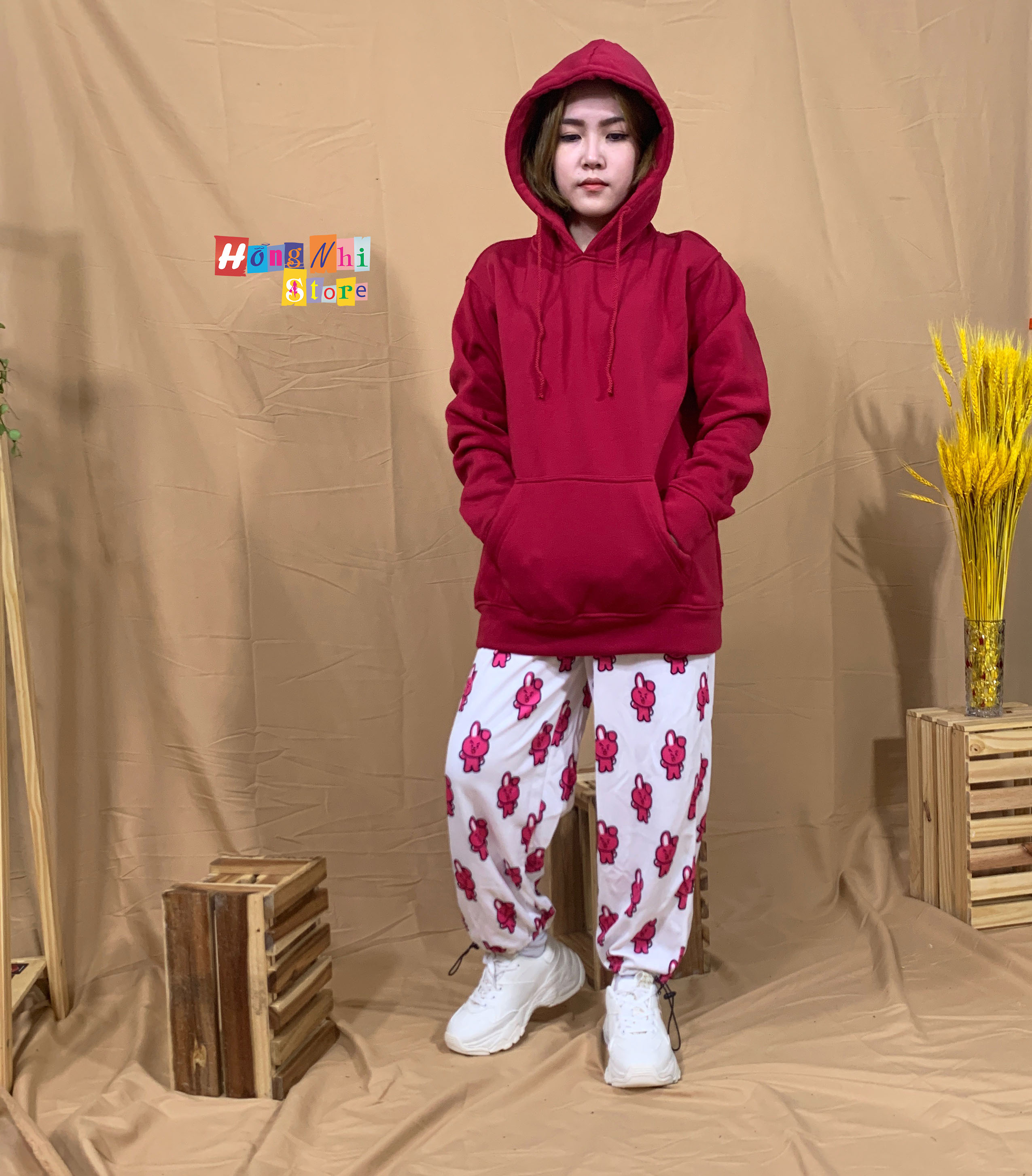 Áo Hoodie Trơn Màu Đỏ Đơn Cao Cấp Dáng Rộng Unisex Nam Nữ Mặc Được - MM