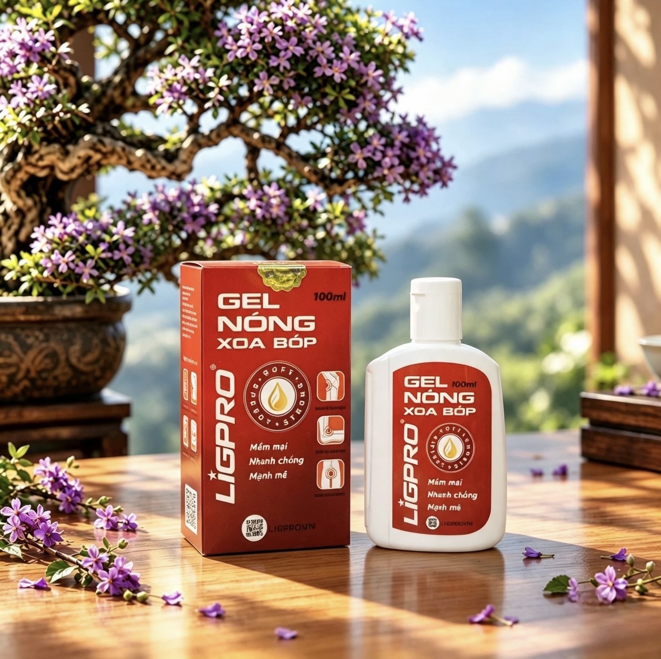Gel nóng xoa bóp giảm đau Ligpro, chai 100ml