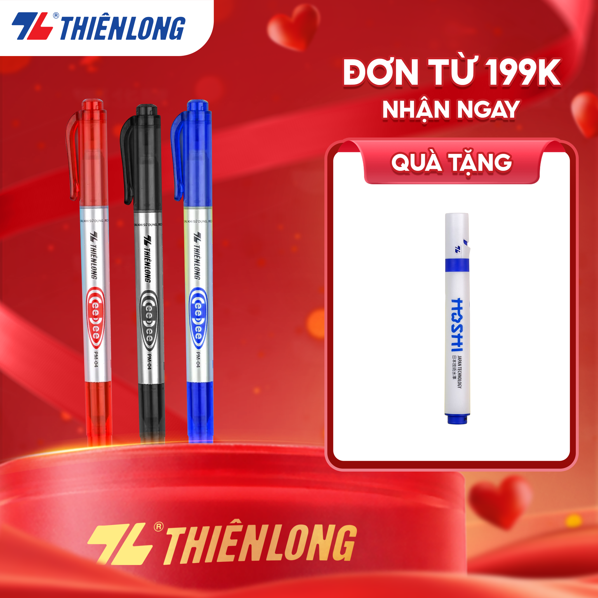 Bộ 10  Bút lông dầu Thiên Long PM-04 – Đỏ
