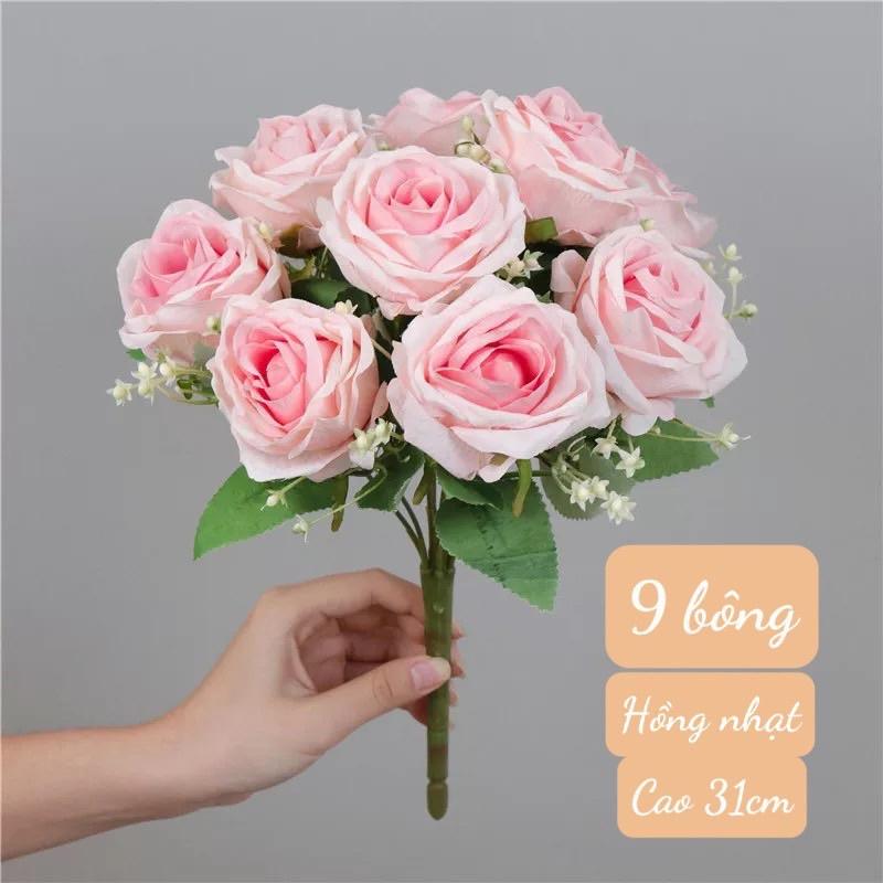 Hoa hồng giả 9 bông - Trang trí đám cưới, sự kiện - Hoa giả để bàn