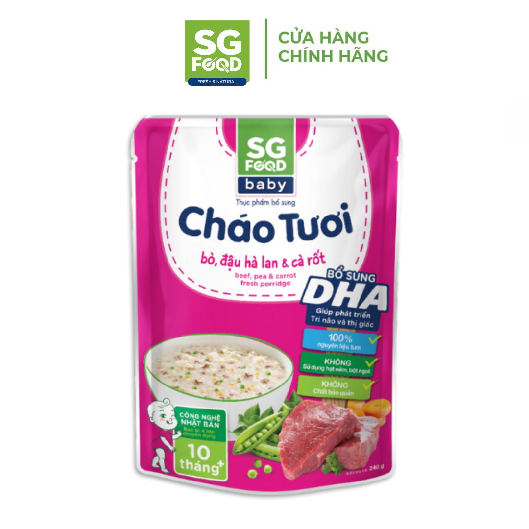 Lốc 53 - Combo 5 Cháo Tươi Baby Sài Gòn Food 240G (Gà, Thịt Bằm, Bò, Tôm, Cá Hồi)