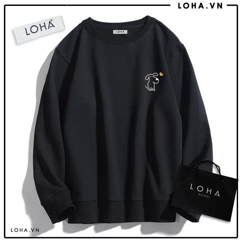 Áo Sweater in Hình chú Cún Đáng Yêu Oversize Basic áo nỉ Nhật cao cấp dài tay Unisex LOHA