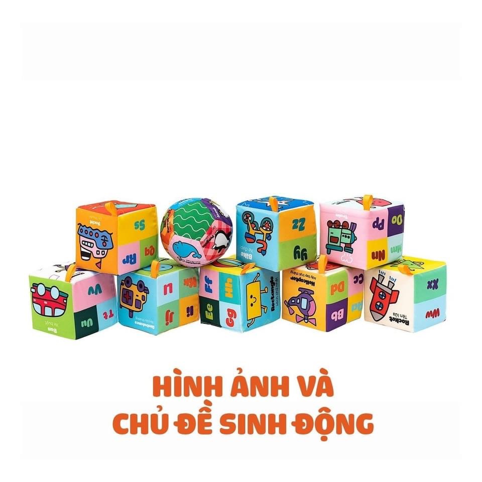 Đồ Chơi Hình Khối Vải Xúc Xắc Vui Nhộn Travel Block 9 pcs (0-2 tuổi) - Lalala Baby