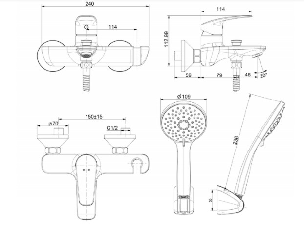 Vòi sen tắm nóng lạnh gắn tường WF-0911(FFAS0911) Milano- hàng chính hãng American Standard