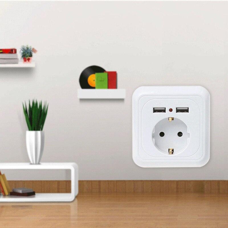 16A Wall Socket Power Outlet With Dual USB Ports LED Light White Panel EU Plug