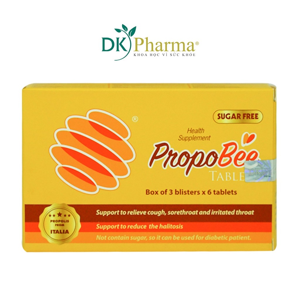 Viên ngậm keo ong hỗ trợ giảm ho không đường DK Pharma PropoBee Tablets 3 vỉ, 6 viên/vỉ