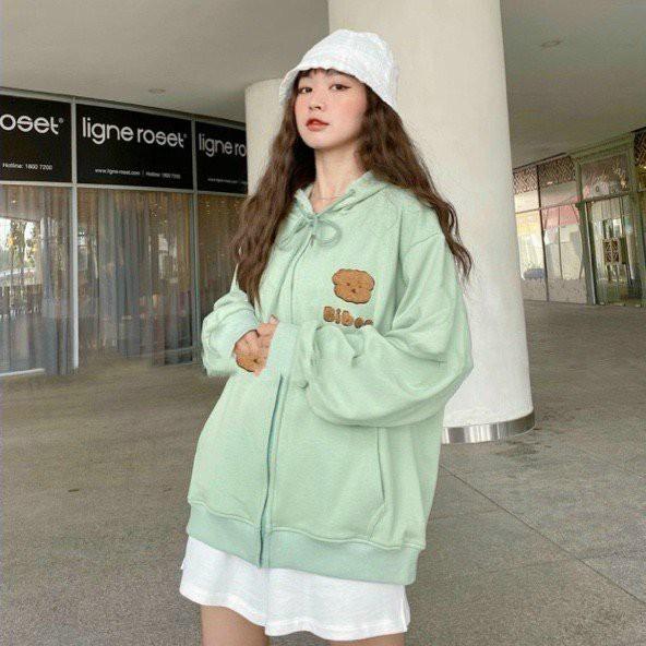 Áo khoác nỉ, áo khoác hoodie nữ THÊU GẤU cực đẹp shopmap