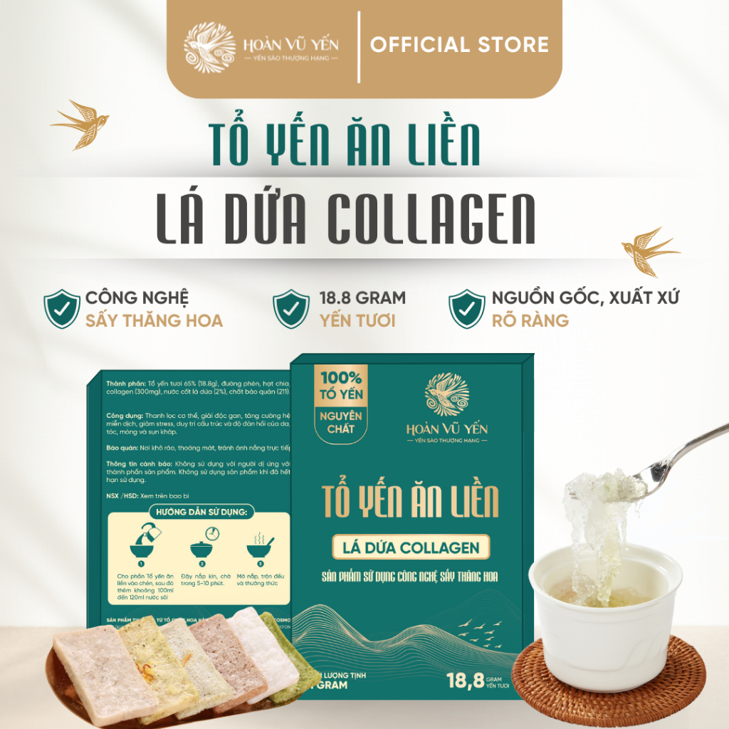 Tổ Yến Ăn Liền Sấy Thăng Hoa - 18.8g Yến Tươi - Dinh Dưỡng Tiện Lợi - Tăng Cường Sức Khỏe - Chống Lão Hóa - Tăng Cường Trí Nhớ - Chính Hãng Hoàn Vũ Yến - Cosmo Bird's Nest