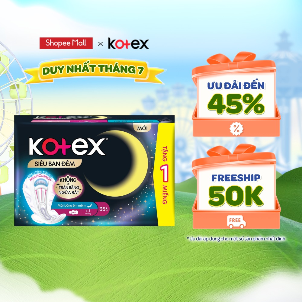Lốc 4 gói BVS Kotex Siêu Ban Đêm 35cm Đệm bông chống tràn sau 8+1 miếng