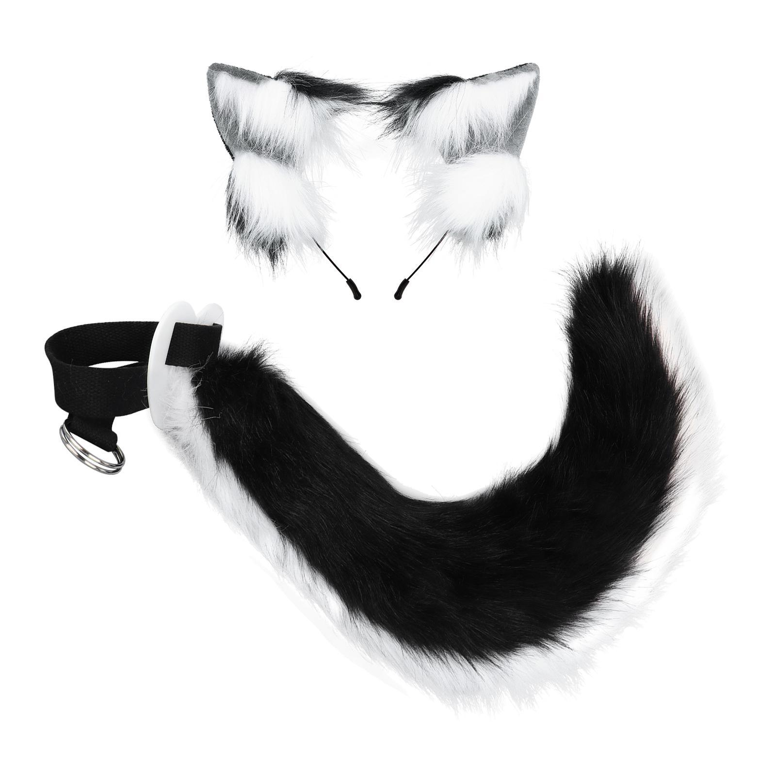 Ears and Long Tail Plush Ears Hair Clip Plush Funny Gifts Costume Accessories Headdress Hair Hoop for Stage Performance Party Halloween