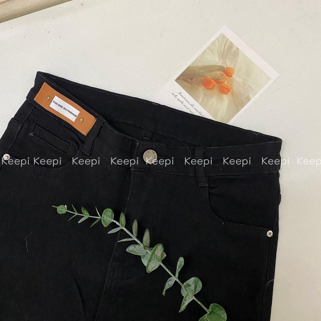 Quần Jeans Nữ Đứng Đen Co Giãn Hàn Quốc KEEPI Quần Kaki Lưng Cao Ống Suông