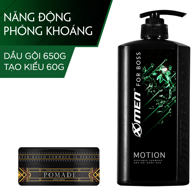 Combo Dầu gội nước hoa X-Men for Boss Motion 650g + Pomade tạo kiểu tóc X-Men For Boss High Hold 60g