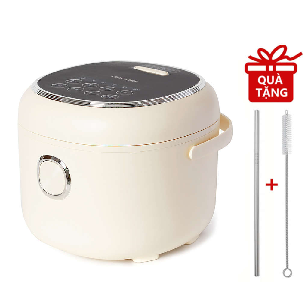 Nồi Cơm Điện Tử Lock&Lock EJR716IVY 0.8L - Hàng Chính Hãng, Dây Điện Có Thể Tháo Rời, Có Quai Xách, Tặng Kèm Ống Hút Và Cọ Rửa