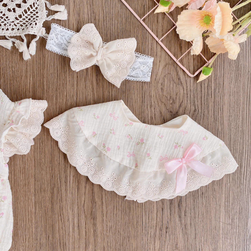 SET BODY CHIP HOA NHÍ KÈM YẾM CỔ CHO BÉ GÁI SƠ SINH 1 2 TUỔI TỪ 3-11KG DÀNH CHO BÉ GÁI