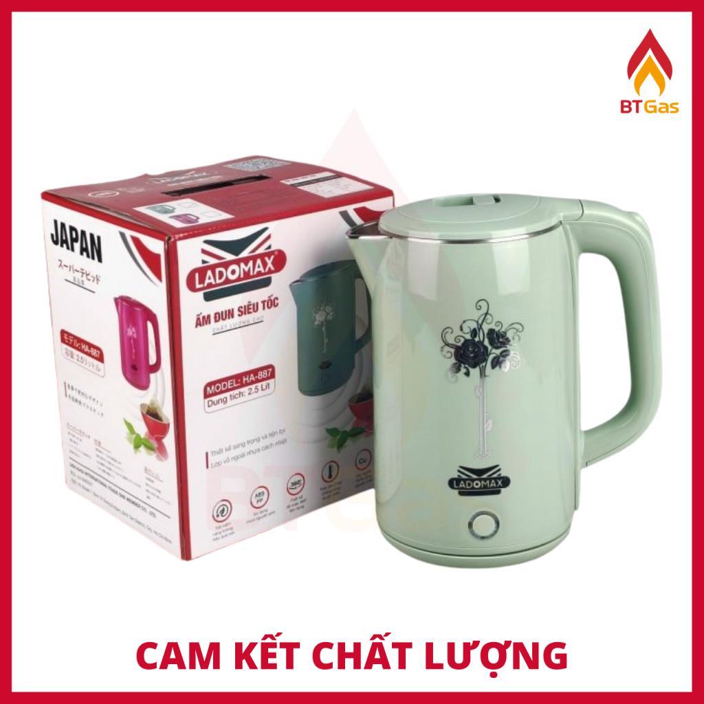 Bình đun siêu tốc 2 lớp chống phỏng dung tích 2.3 Lít, ấm siêu tốc đun nước siêu nhanh Inox Ladomax HA-887 - Hàng chính hãng