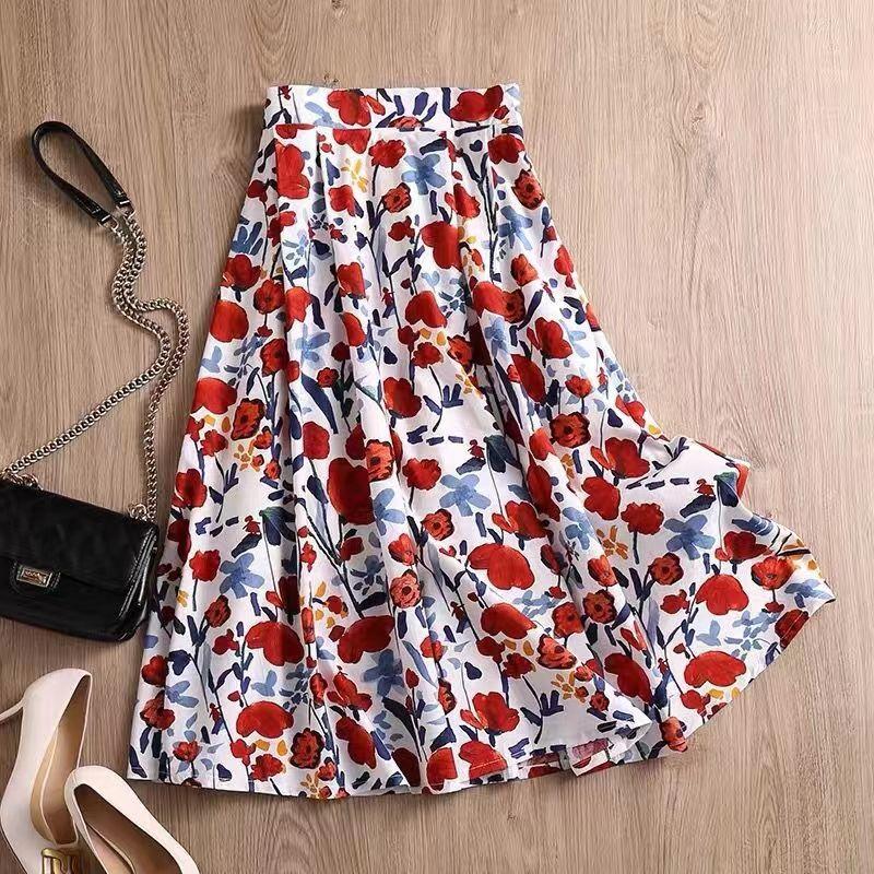 DONGSHOP 2023 Mùa xuân và mùa hè Pháp phong cách retro thời trang cao cấp cảm giác khí chất hiển thị gầy bức tranh hoa mảnh trung bình ô váy nữ