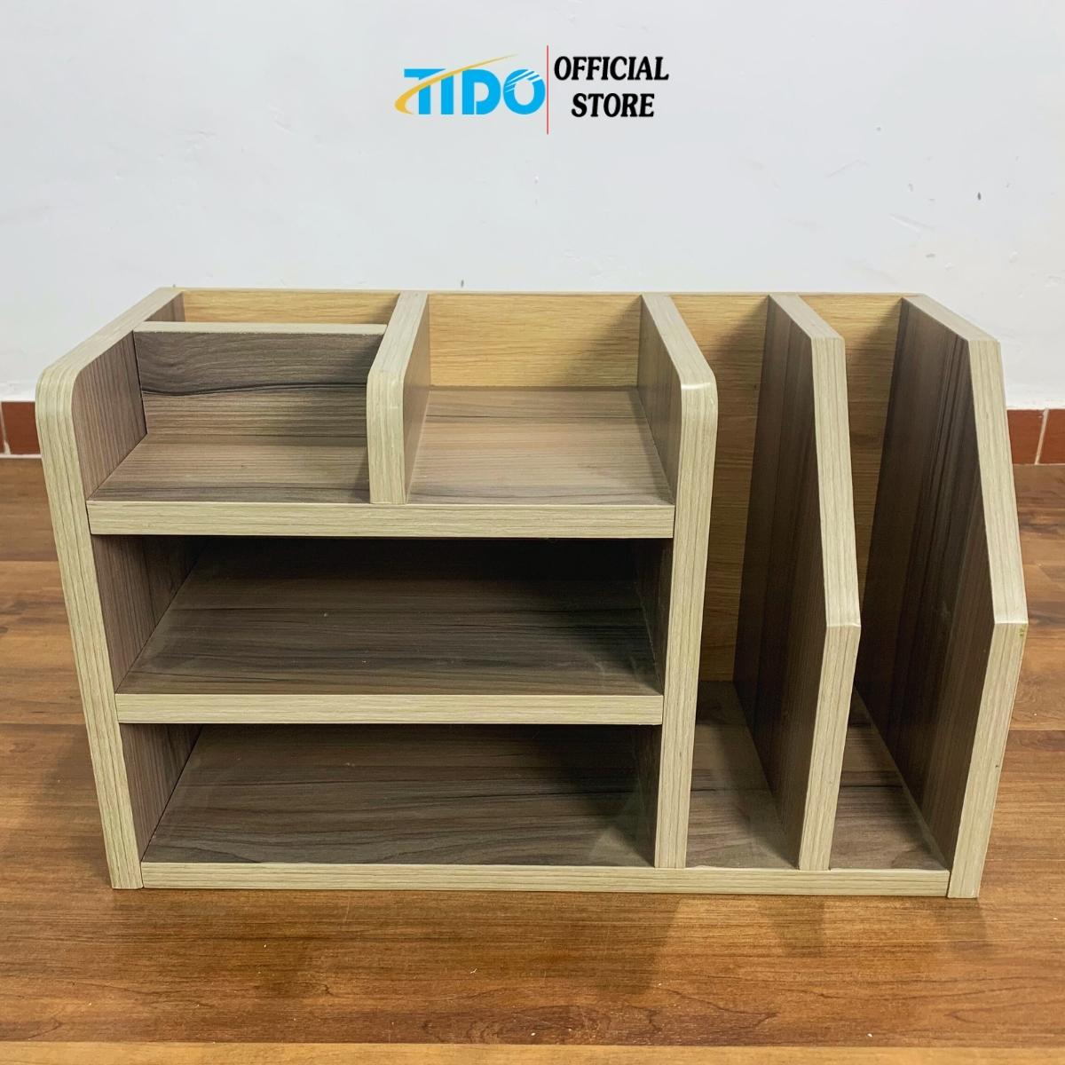 Kệ sách gỗ để bàn TIDO TI-KDHS kệ đựng hồ sơ thiết kế 7 ngăn lắp sẵn tiện lợi