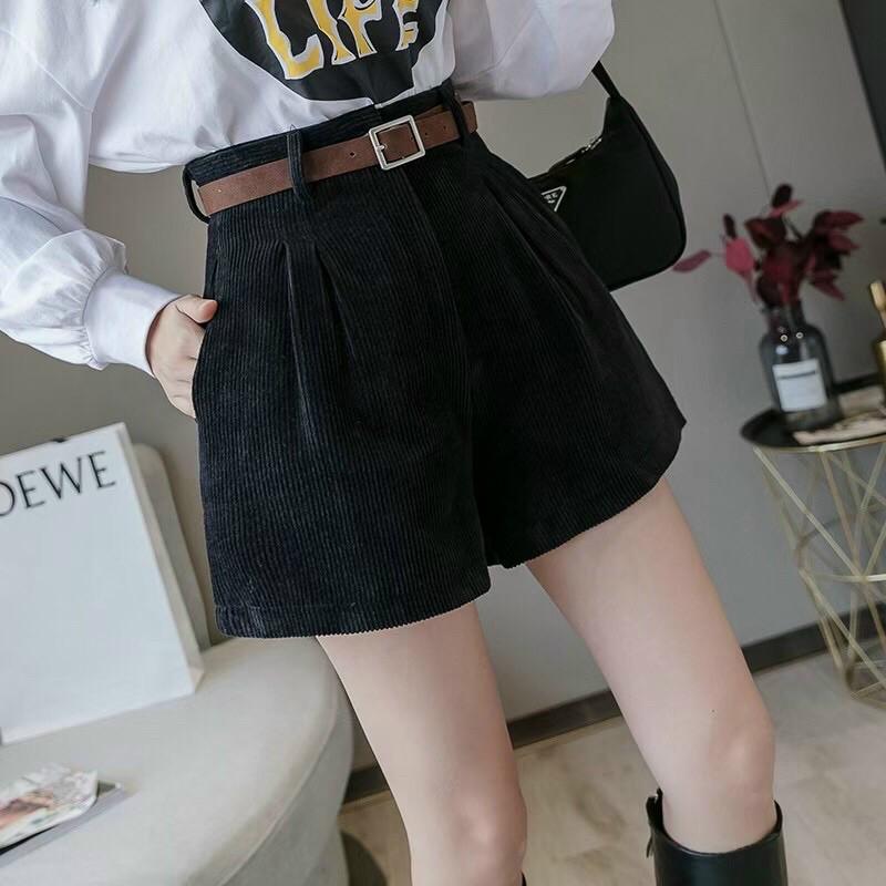 Quần short nhung nữ lưng cao vải nhung đẹp Hàn Quốc Q027